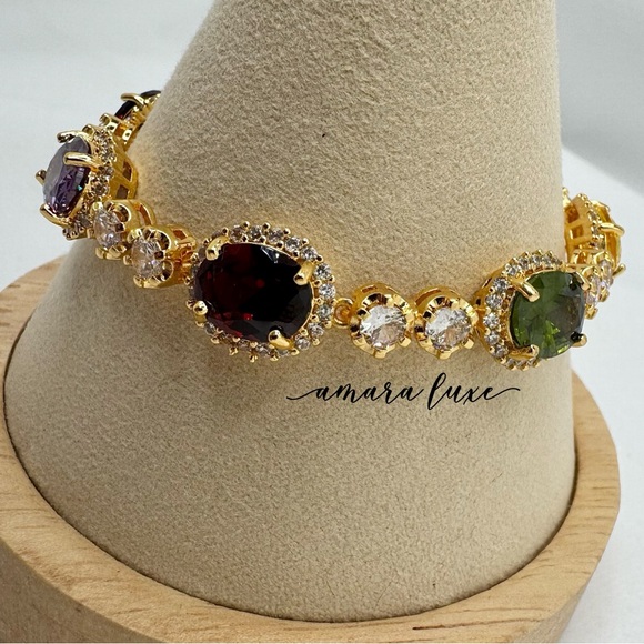 Gold Multicolor CZ Bracelet - Picture 7 of 8